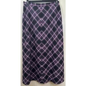 Preston York Size 14 Black Plaid Lined Midi Tartan Wool Skirt EUC Colorful Prep